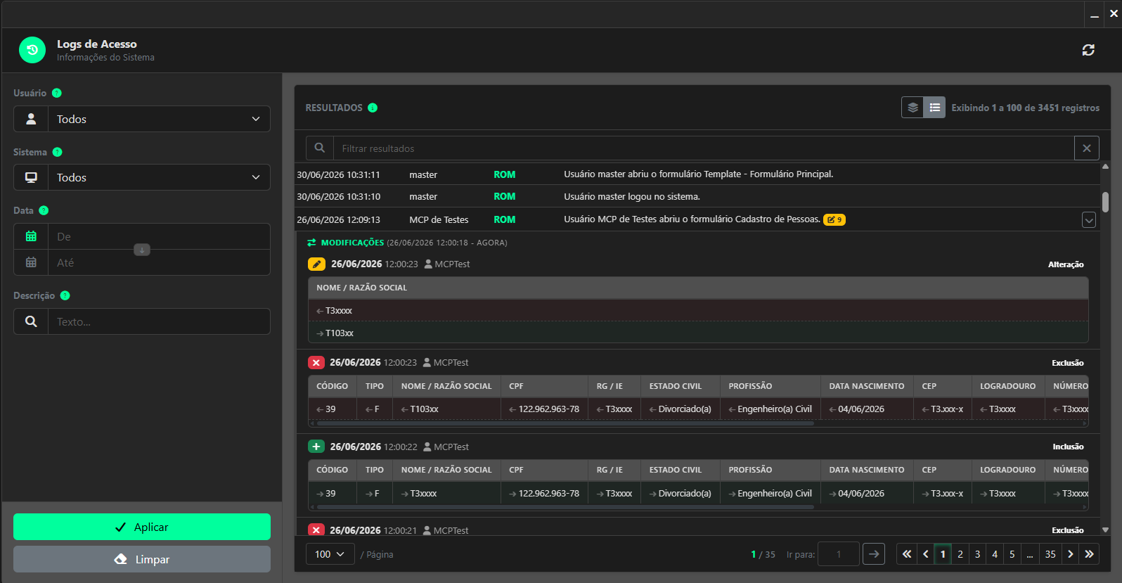 Interface do formulário